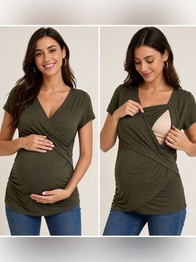 LA Clef Maternity & Nursing Olive Green Tee – Size Larg
